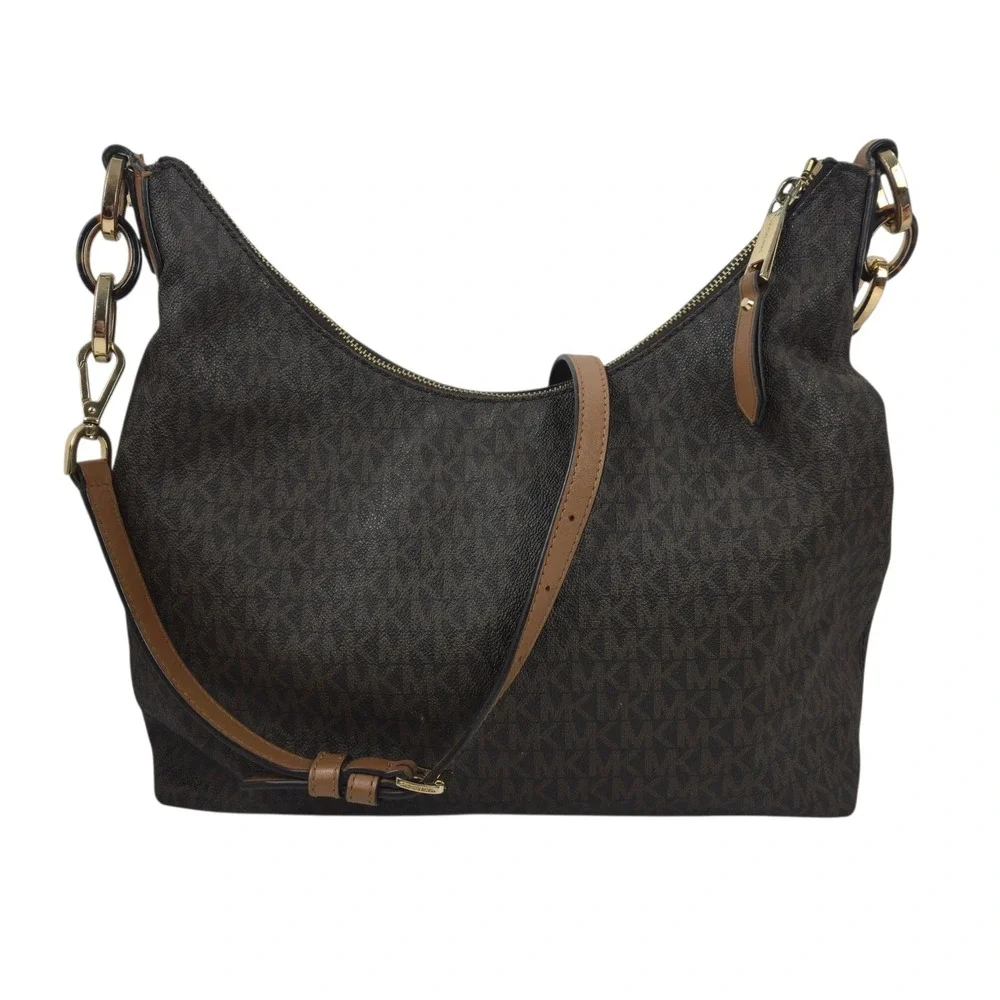 Michael Kors Isabella Medium Hobo Bag Brown Monogram Signature Logo 38T7GIRL3B